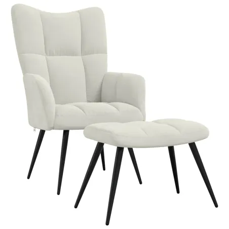 Chaise de relaxation avec tabouret Blanc crème Velours