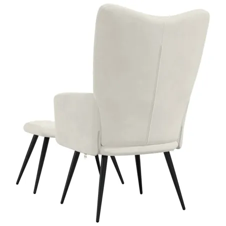 Chaise de relaxation avec tabouret Blanc crème Velours