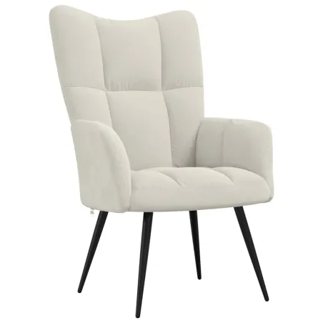 Chaise de relaxation avec tabouret Blanc crème Velours