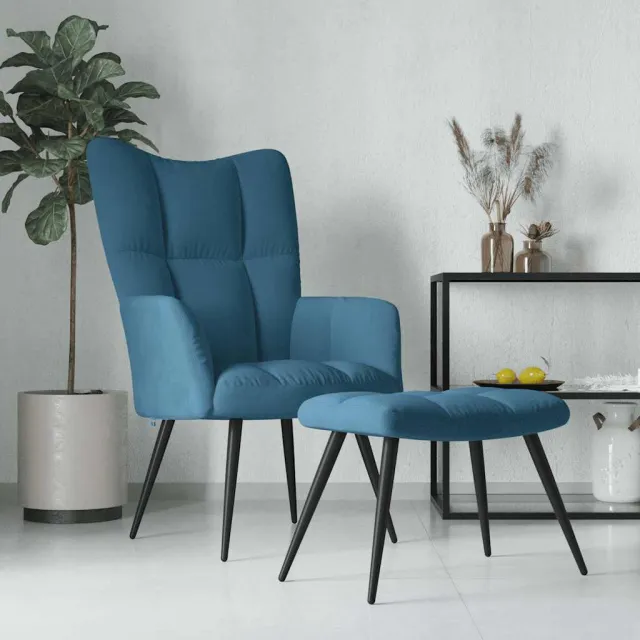Chaise de relaxation avec tabouret Bleu Velours