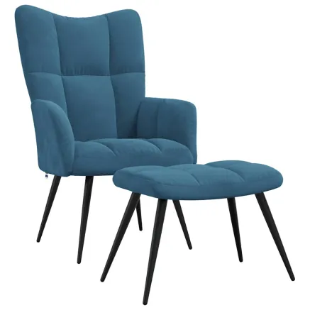 Chaise de relaxation avec tabouret Bleu Velours 2