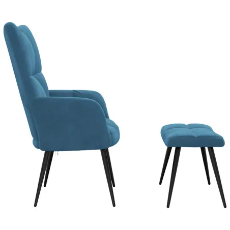 Chaise de relaxation avec tabouret Bleu Velours