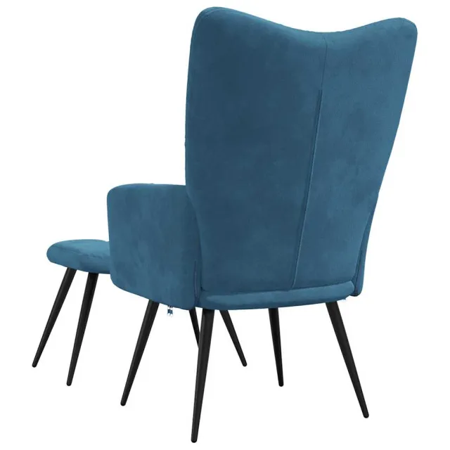 Chaise de relaxation avec tabouret Bleu Velours