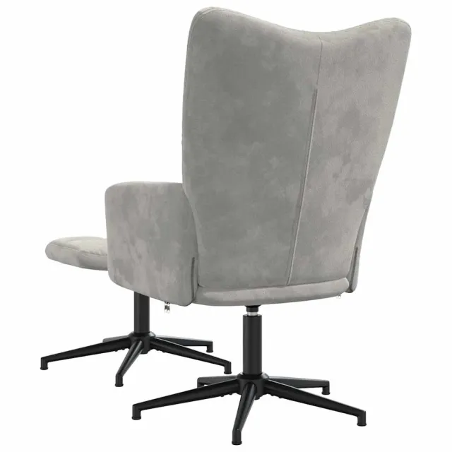 Chaise de relaxation avec tabouret Gris clair Velours