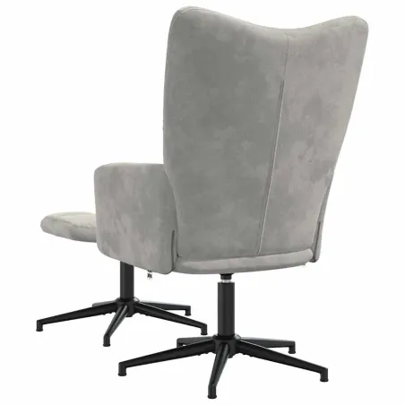 Chaise de relaxation avec tabouret Gris clair Velours