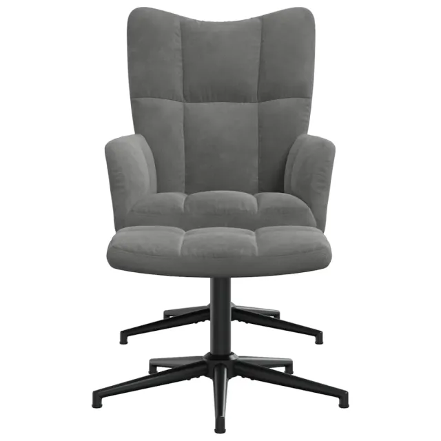 Chaise de relaxation avec tabouret Gris foncé Velours