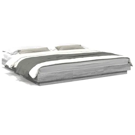 Cadre de lit et lumières LED sans matelas sonoma gris 200x200cm 2