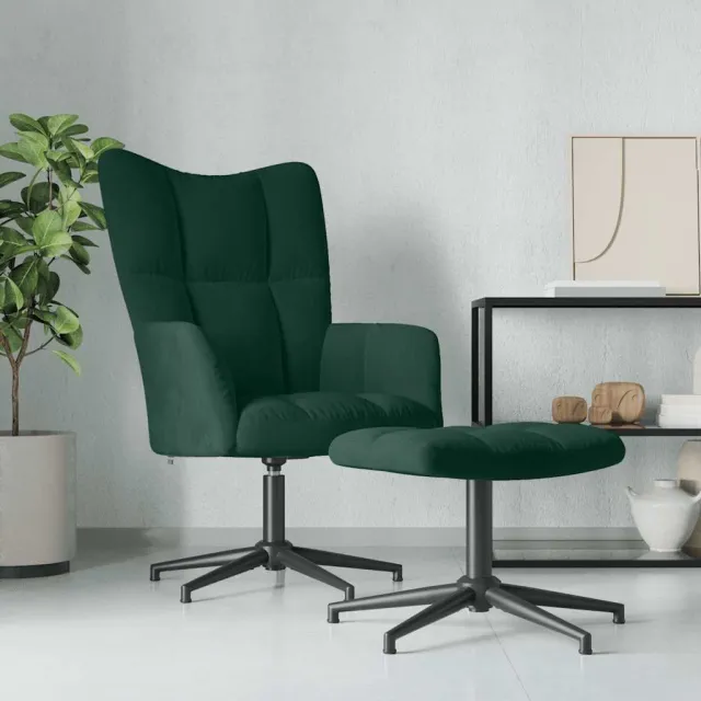 Chaise de relaxation avec tabouret Vert foncé Velours