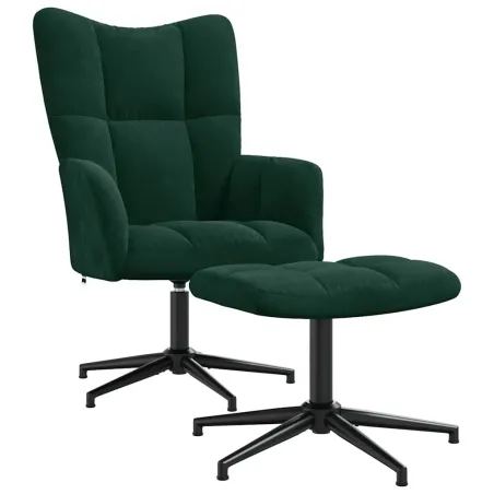 Chaise de relaxation avec tabouret Vert foncé Velours