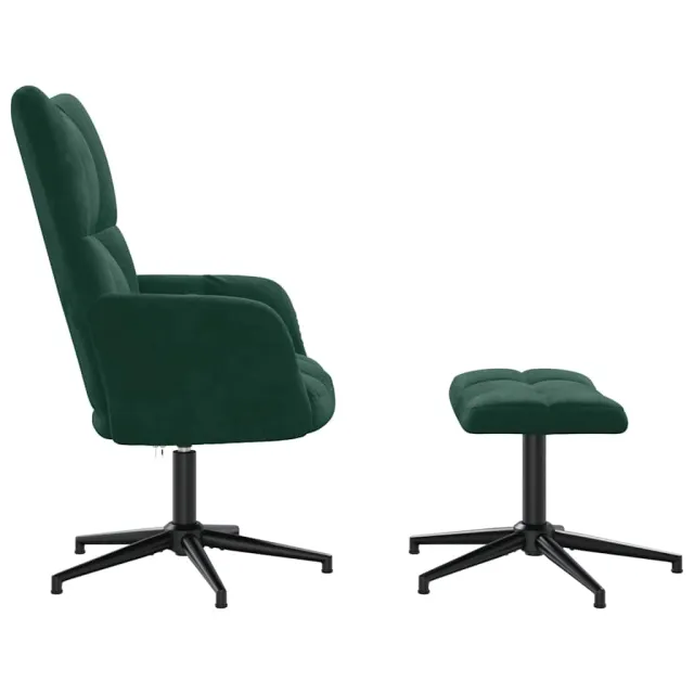 Chaise de relaxation avec tabouret Vert foncé Velours