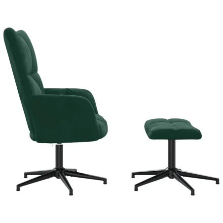 Chaise de relaxation avec tabouret Vert foncé Velours