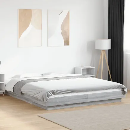 Cadre de lit et lumières LED sans matelas sonoma gris 150x200cm