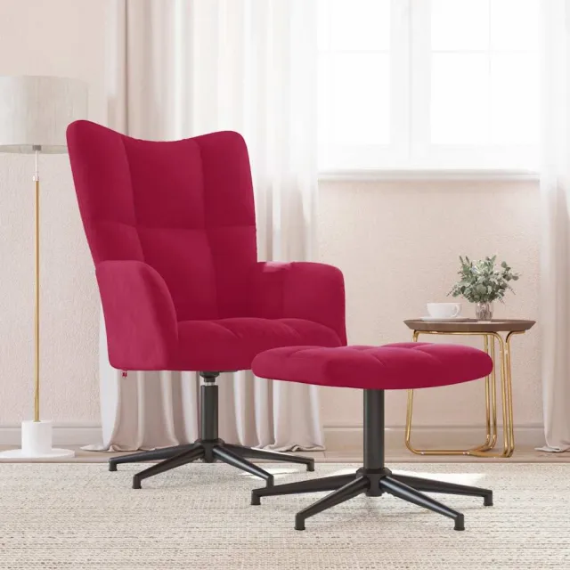 Chaise de relaxation avec tabouret Rouge bordeaux Velours