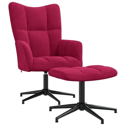 Chaise de relaxation avec tabouret Rouge bordeaux Velours 2
