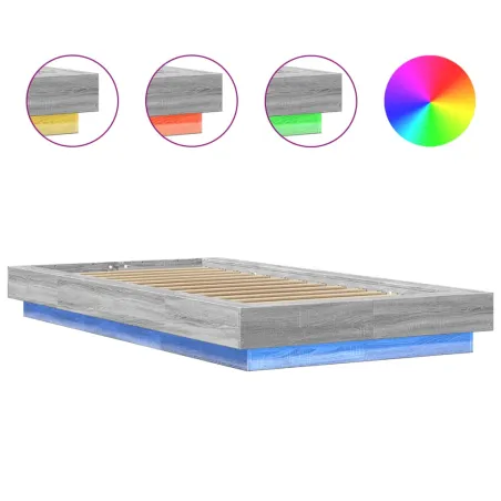 Cadre de lit et lumières LED sans matelas sonoma gris 90x200 cm