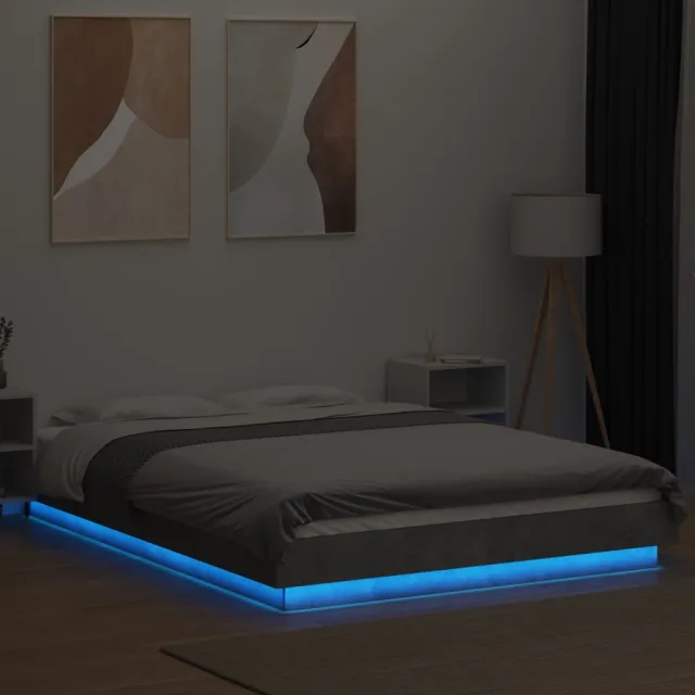 Cadre de lit et lumières LED sans matelas gris béton 140x190 cm