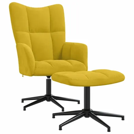 Chaise de relaxation avec tabouret Jaune moutarde Velours 2