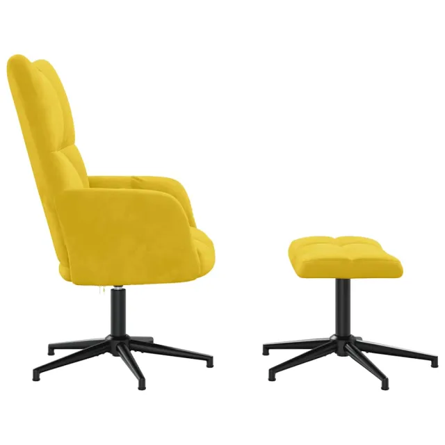 Chaise de relaxation avec tabouret Jaune moutarde Velours