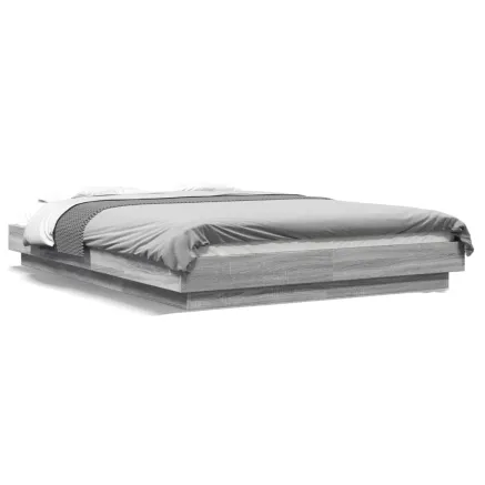 Cadre de lit et lumières LED sans matelas sonoma gris 135x190cm 2