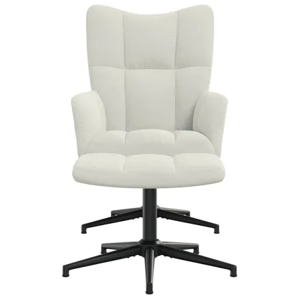 Chaise de relaxation avec tabouret Blanc crème Velours 2