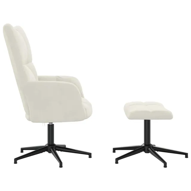 Chaise de relaxation avec tabouret Blanc crème Velours