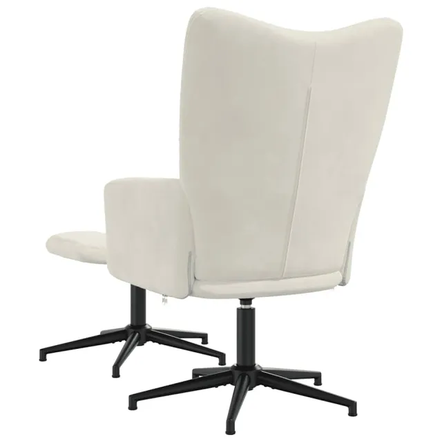 Chaise de relaxation avec tabouret Blanc crème Velours