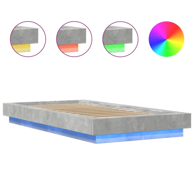 Cadre de lit et lumières LED sans matelas gris béton 90x190 cm