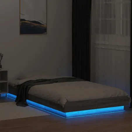Cadre de lit et lumières LED sans matelas sonoma gris 90x190 cm