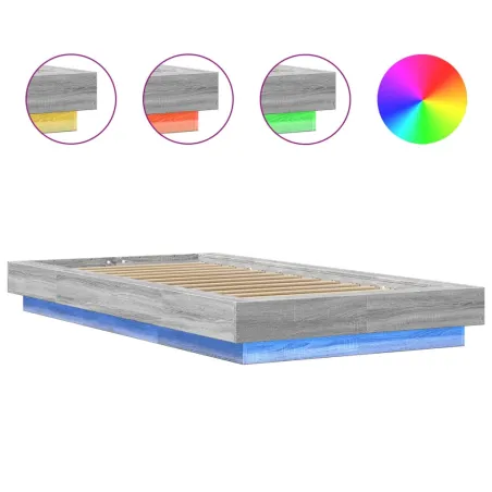 Cadre de lit et lumières LED sans matelas sonoma gris 90x190 cm