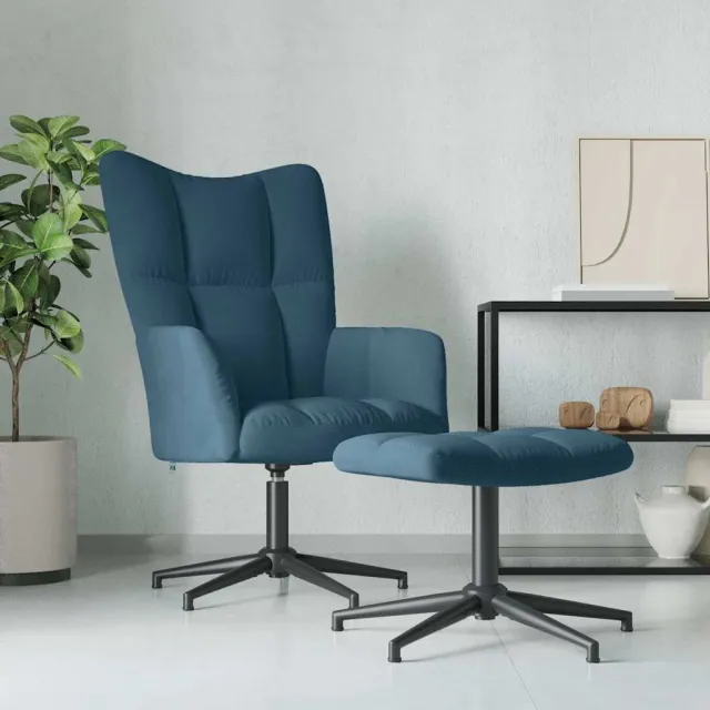Chaise de relaxation avec tabouret Bleu Velours