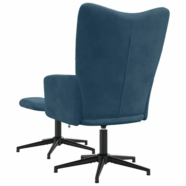 Chaise de relaxation avec tabouret Bleu Velours