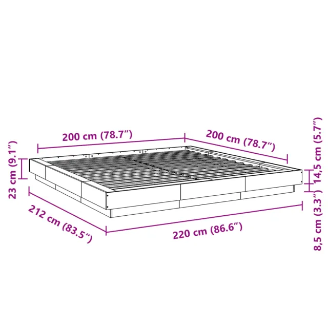 Cadre de lit sans matelas sonoma gris 200x200 cm