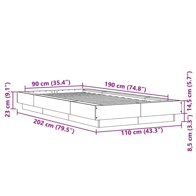 Cadre de lit sans matelas noir 90x190 cm