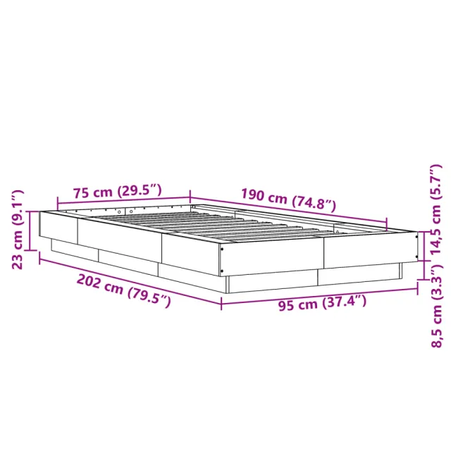Cadre de lit sans matelas chêne sonoma 75x190 cm