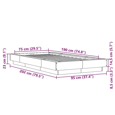 Cadre de lit sans matelas sonoma gris 75x190 cm