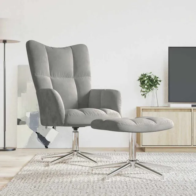 Chaise de relaxation avec tabouret Gris clair Velours