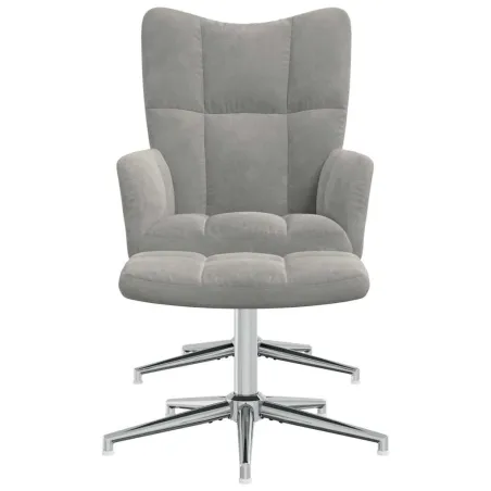 Chaise de relaxation avec tabouret Gris clair Velours