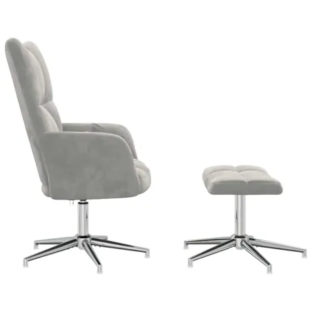 Chaise de relaxation avec tabouret Gris clair Velours