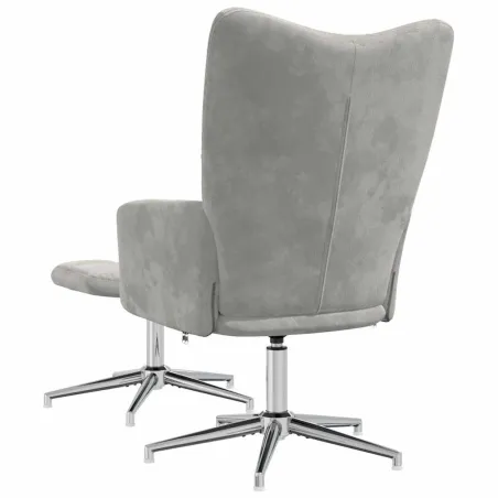 Chaise de relaxation avec tabouret Gris clair Velours
