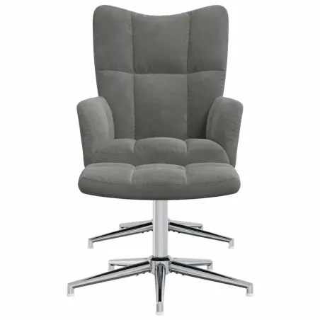 Chaise de relaxation avec tabouret Gris foncé Velours