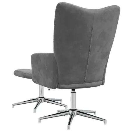 Chaise de relaxation avec tabouret Gris foncé Velours