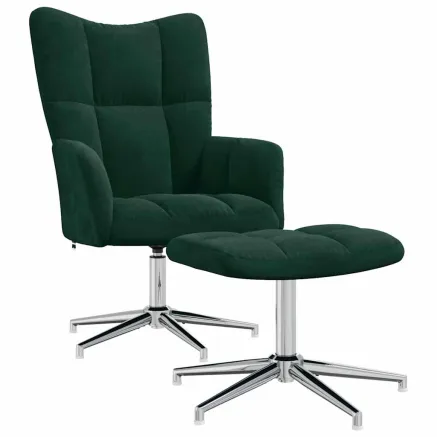 Chaise de relaxation avec tabouret Vert foncé Velours 2