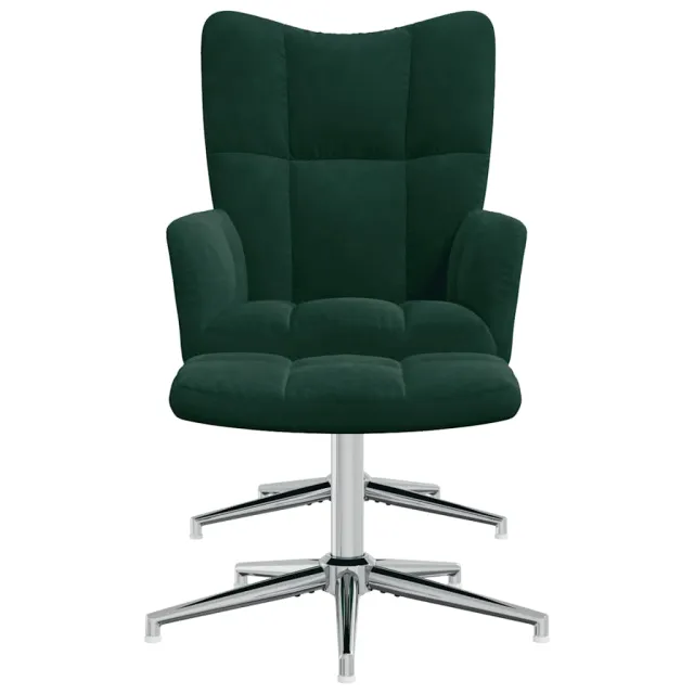 Chaise de relaxation avec tabouret Vert foncé Velours