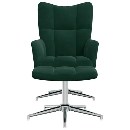 Chaise de relaxation avec tabouret Vert foncé Velours