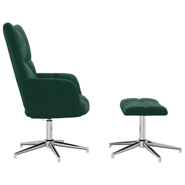 Chaise de relaxation avec tabouret Vert foncé Velours