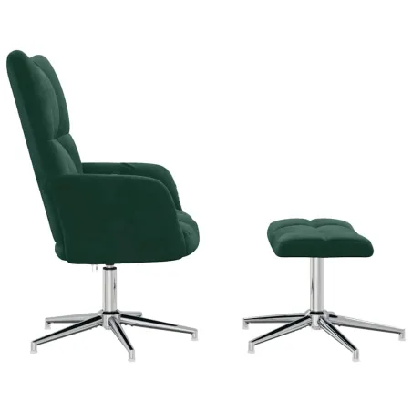 Chaise de relaxation avec tabouret Vert foncé Velours