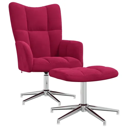 Chaise de relaxation avec tabouret Rouge bordeaux Velours 2