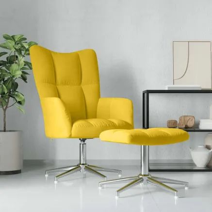 Chaise de relaxation avec tabouret Jaune moutarde Velours