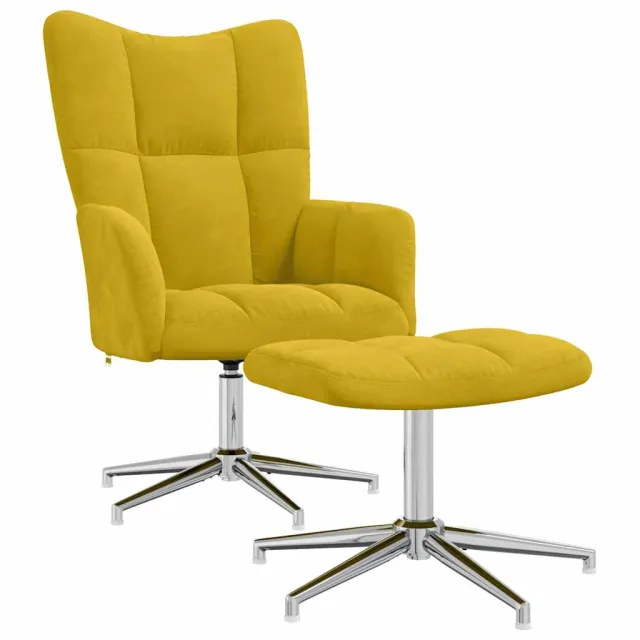 Chaise de relaxation avec tabouret Jaune moutarde Velours