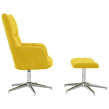 Chaise de relaxation avec tabouret Jaune moutarde Velours
